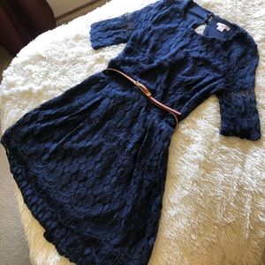 Navy Lace Dress with Belt